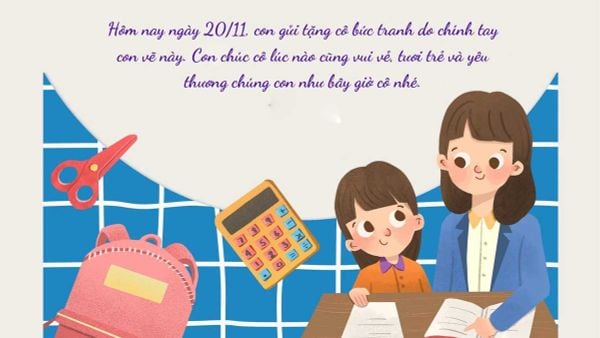 Mẫu thiệp đơn giản dành tặng cô giáo nhân ngày Nhà giáo Việt Nam (Nguồn: Internet)