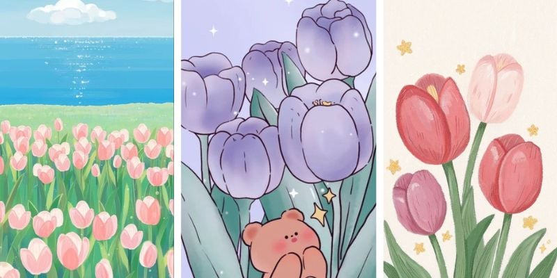 Hình vẽ hoa tulip cute dễ thương