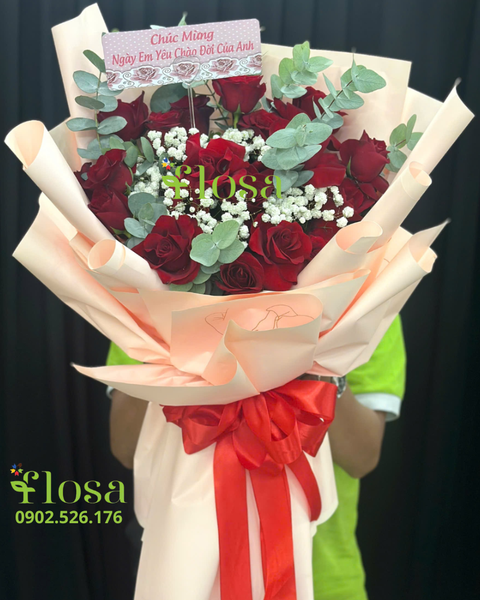Hoa Bó Dài: Bó Hồng Đỏ Ecudor- HBD324