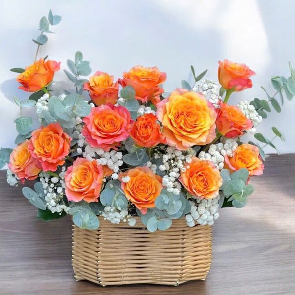 Hoa Màu Cam: Giỏ Hoa Hồng Cam Tặng Khai Trương - HG60