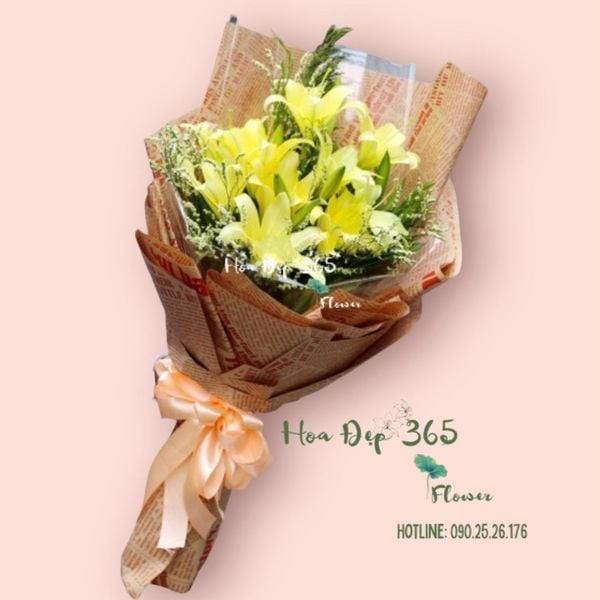 Bó hoa ly vàng - HBD53 với những đóa ly vàng rực rỡ, thu hút ánh nhìn là món quà 20/10 ý nghĩa