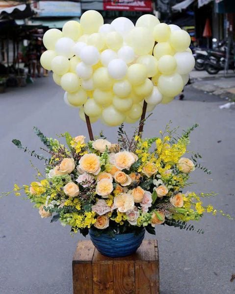 Hoa Và Bong Bóng: Bình Hoa Bong Bóng Trái Tim Rực Nắng - HBB07 - Tặng Sinh Nhật