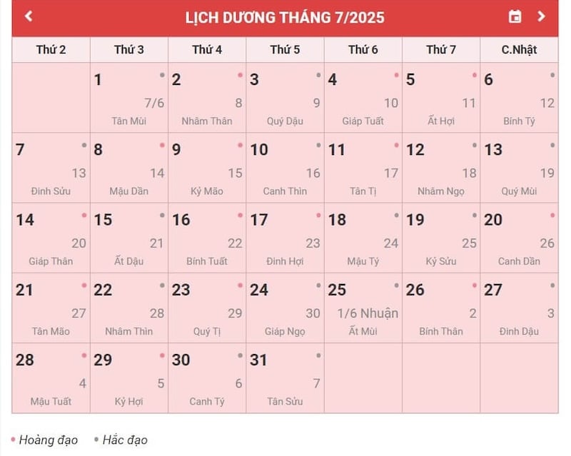 Tham khảo qua những ngày đẹp tháng 7 năm 2026 để công việc được thuận lợi bạn nhé!