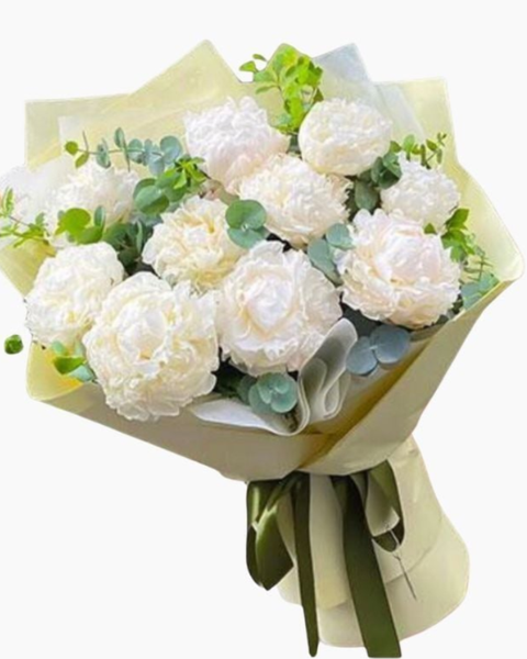 Hoa Bó Dài: Bó Mẫu Đơn Trắng Tinh Khôi - HBD96 - Hoa 8/3