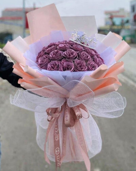 Soap Flowers: Purple Rose - HST26 - Bó Hoa Hồng Tím Kim Tuyến 25 Bông
