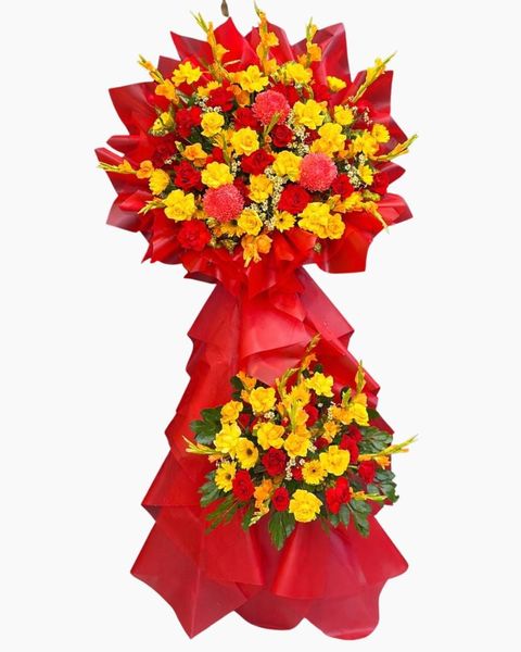 Hoa Chúc Mừng: Kệ Hoa Đỏ Vàng  - HCM116 | Flosa