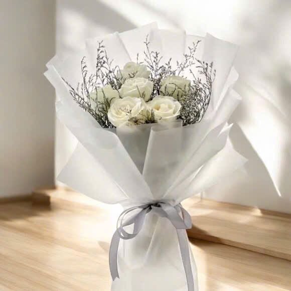 Hoa Bó Dài: Bó Hoa Hồng Trắng Tinh Yêu Tinh Khiết - HBD21