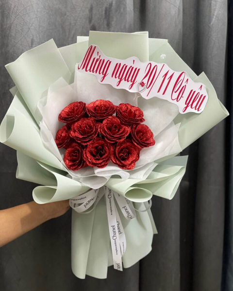 Soap Flowers: Bó Hoa Hồng Sáp Kim Tuyến Đỏ - HST46