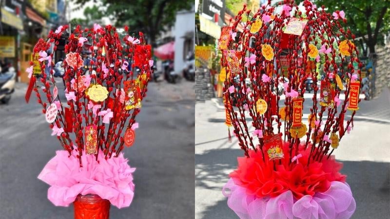 Mẫu bình cắm hoa tầm xuân may mắn