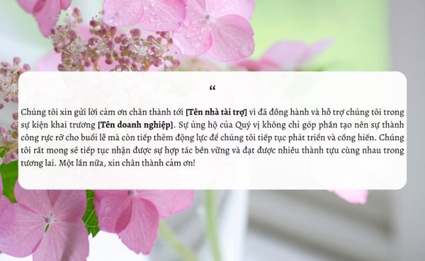 Mẫu lời cảm ơn nhà tài trợ trong buổi lễ khai trương