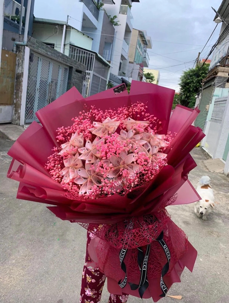 Hoa Màu Đỏ: Bó Hoa Tiền 50k Mix Baby Sấy - BT25 - Hoa Sinh Nhật