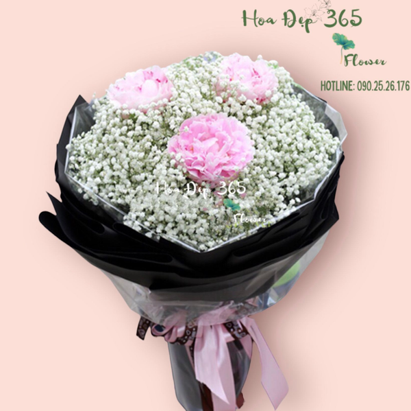 Bó hoa mẫu đơn (Peony) dáng tròn nhẹ nhàng, nhỏ gọn & tinh tế.