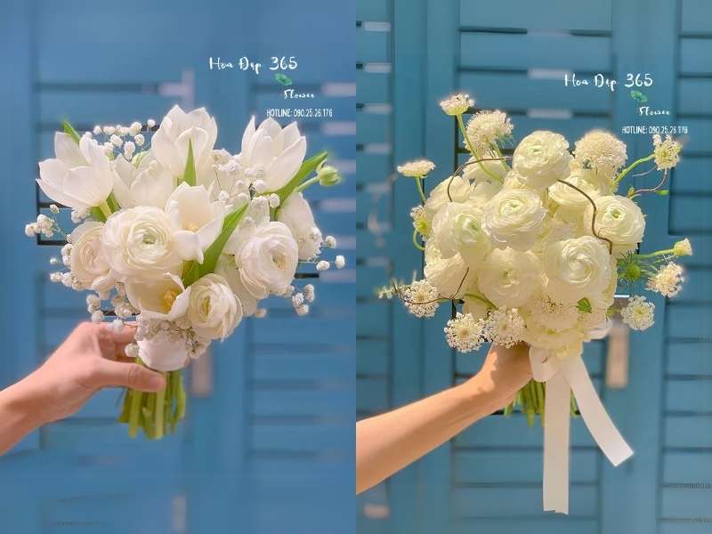 Mẫu hoa cưới cầm tay New Beginning - HC48 và Mẫu hoa cưới cầm tay Mao Lương Trắng - HC47 tại Flosa