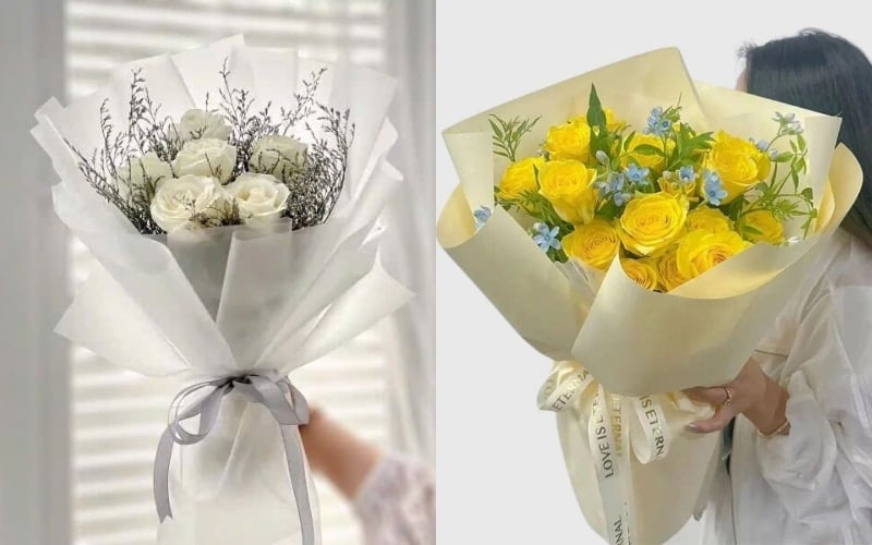 Hai mẫu hoa hồng trắng và vàng nhẹ nhàng, đơn giản tặng sinh nhật mẹ