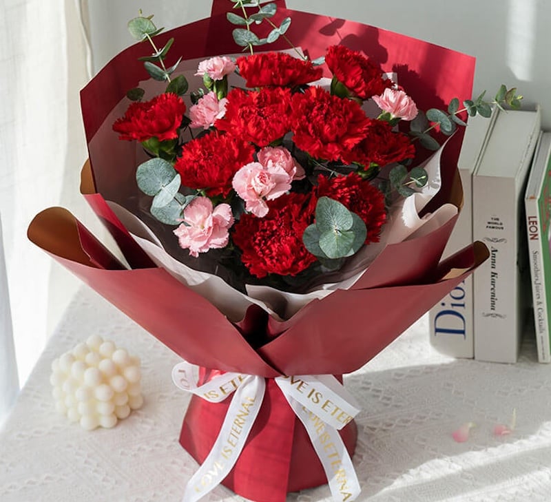 Red Carnation Bouquet for beloved wife's birthday