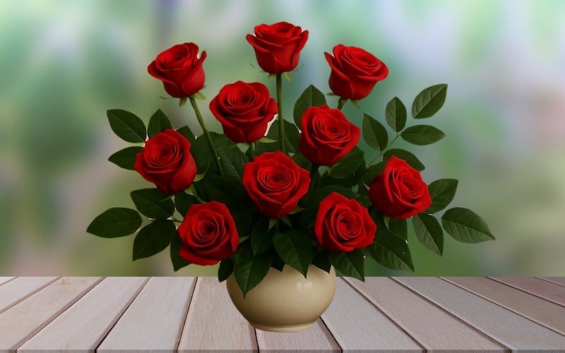 Bình hoa hồng đỏ được cắm vững chãi, tượng trưng cho điểm tựa bình yên của mẹ