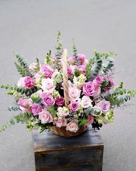 Hoa Màu Tím: Giỏ Hoa Sắc Hồng Tím - HG43