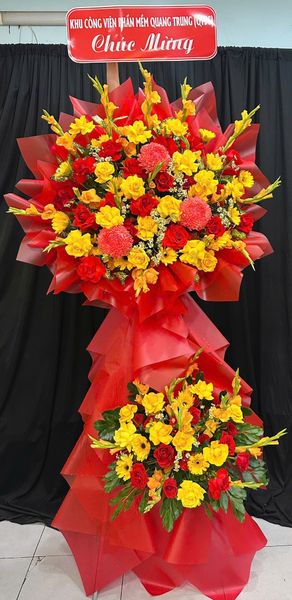 Hoa Chúc Mừng: Kệ Hoa Đỏ Vàng  - HCM116 | Flosa