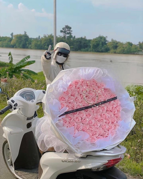 Hoa Sáp: Bó Hoa 200 Bông Hồng Phấn - HST38 - Hoa 8/3