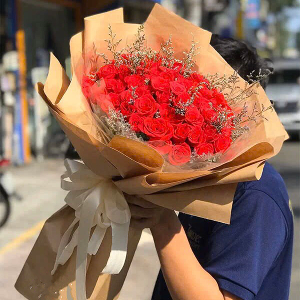 Hoa Bó Tròn: Bó Hoa Hồng đỏ Burning Heart - HBT82