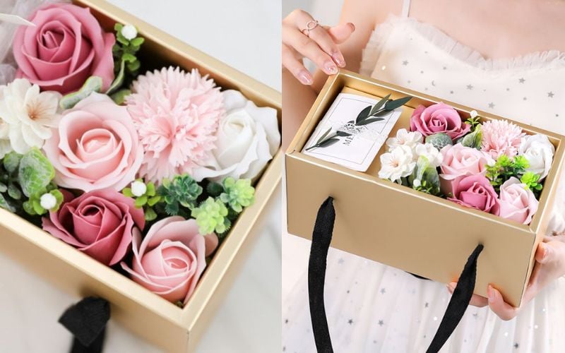 Hộp hoa tươi và thiệp viết tay - quà tặng sinh nhật lãng mạn cho bạn gái.