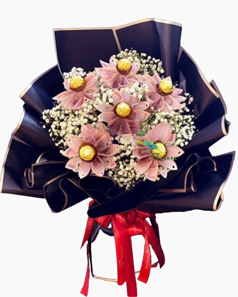 Combo Hoa & Quà: Hoa Bó Tiền 50k Mix Socola - BT03 - Hoa 8/3