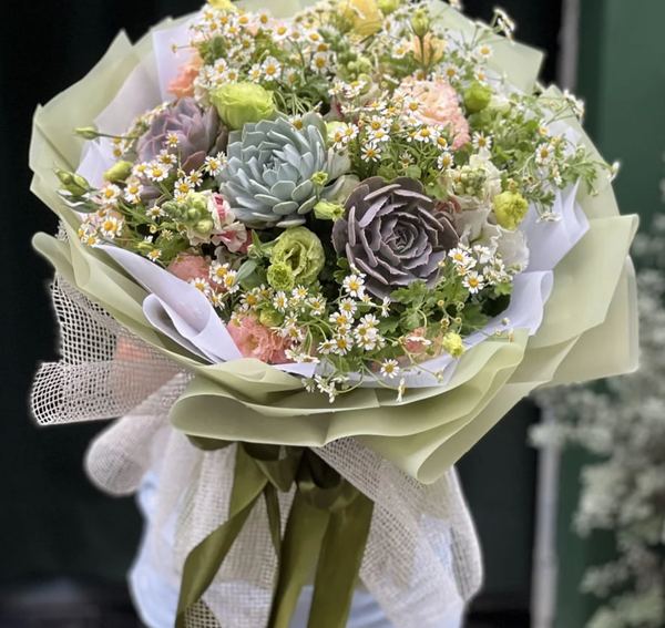 Bó Hoa Tươi Mix Sen Đá