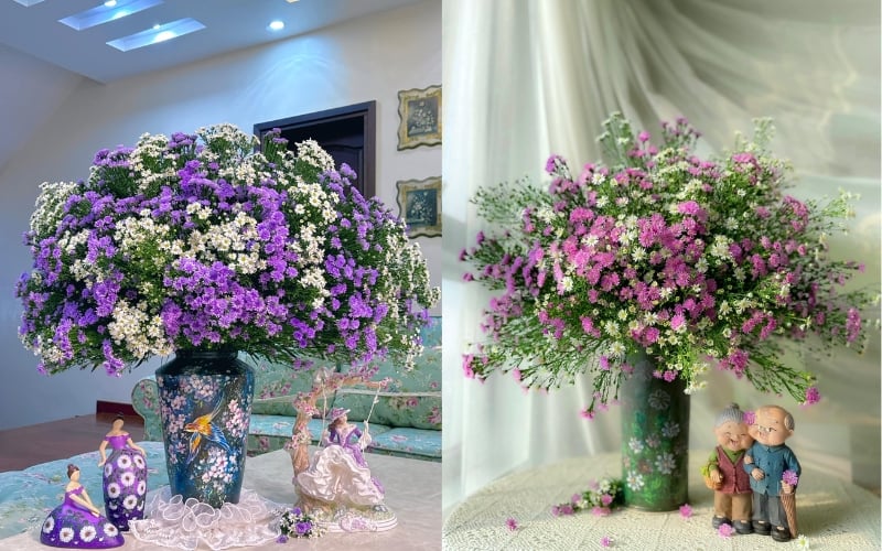 Mẫu cắm hoa thạch thảo đẹp với bình cổ cao