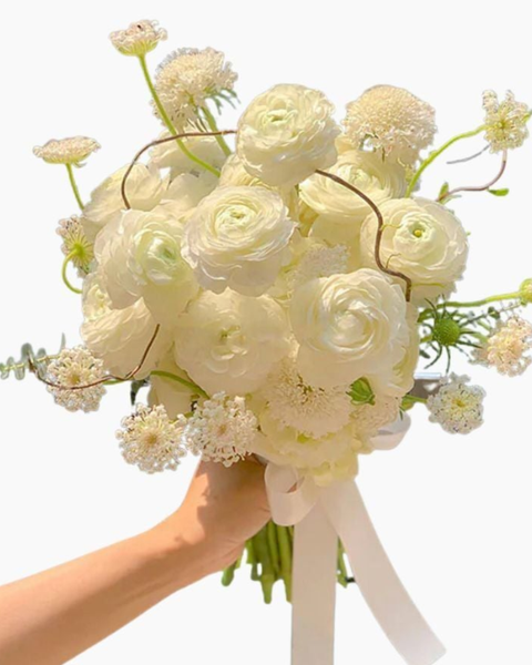 Hoa Cưới: Bó Wedding Flowers Cầm Tay Mao Lương Trắng - HC47