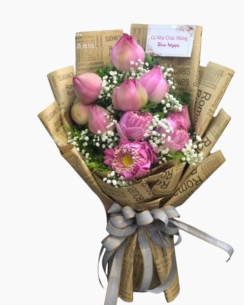 Hoa Bó Dài: Bó Hoa Sen Hồng - HBD56 - Hoa Tặng Mẹ
