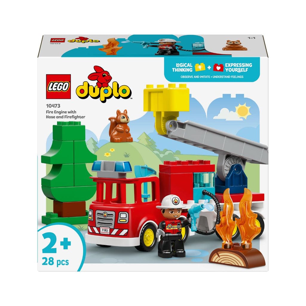 樂高與益智玩具:  消防車拼裝玩具，帶水槍和消防員 LEGO DUPLO 10473 (28個零件) 