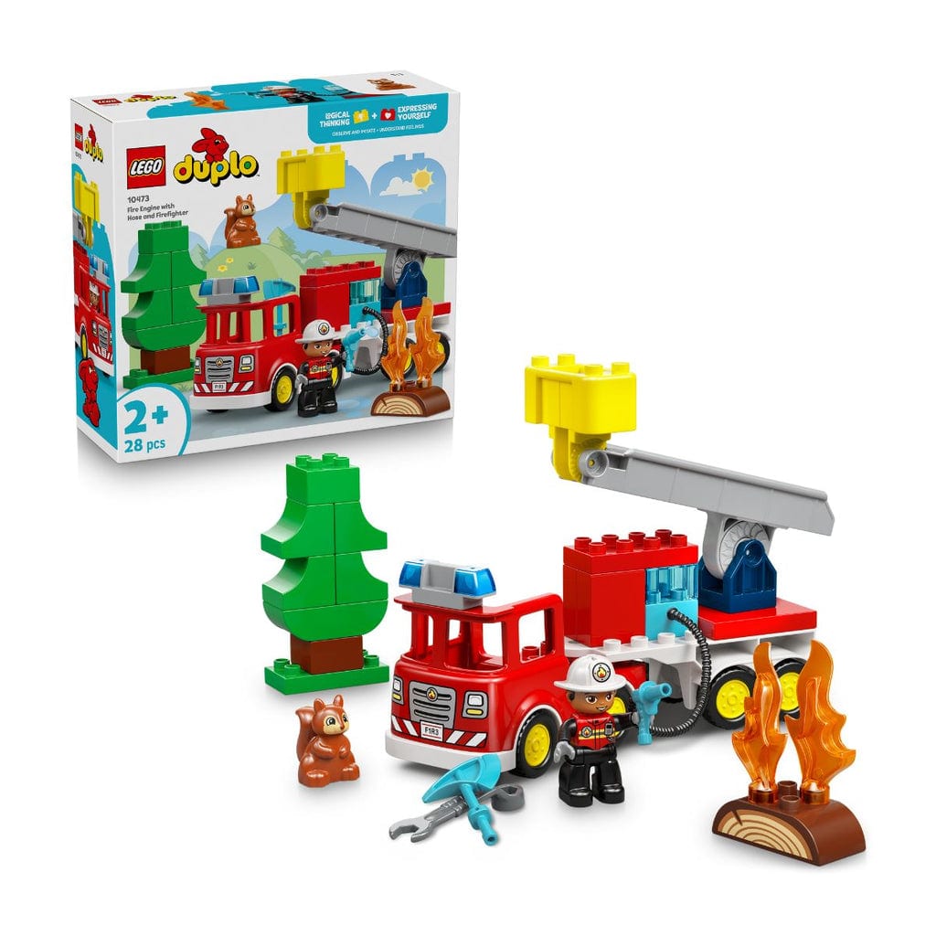 樂高與益智玩具:  消防車拼裝玩具，帶水槍和消防員 LEGO DUPLO 10473 (28個零件) 