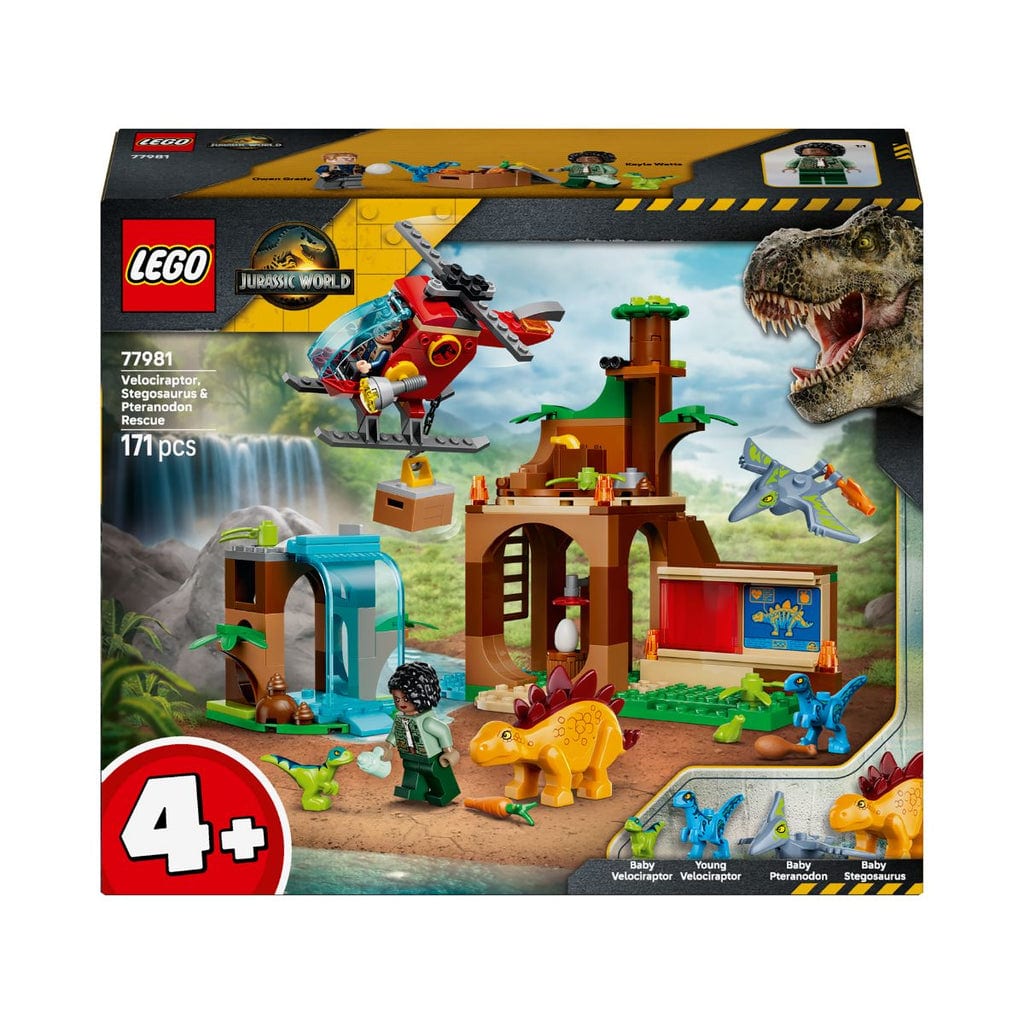 樂高與益智玩具:  拯救迅猛龍、劍龍和翼龍的任務拼裝玩具 LEGO JURASSIC 77981 (171個零件) 