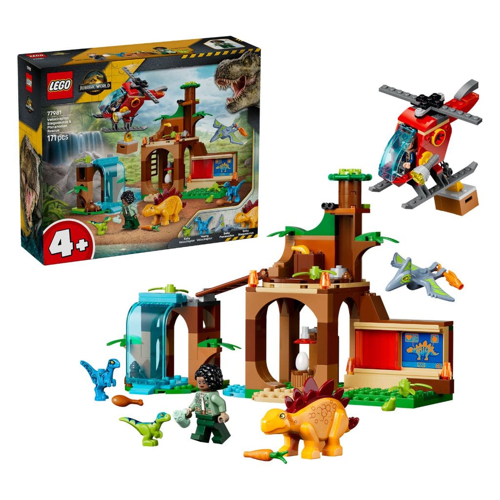 樂高與益智玩具:  拯救迅猛龍、劍龍和翼龍的任務拼裝玩具 LEGO JURASSIC 77981 (171個零件) 