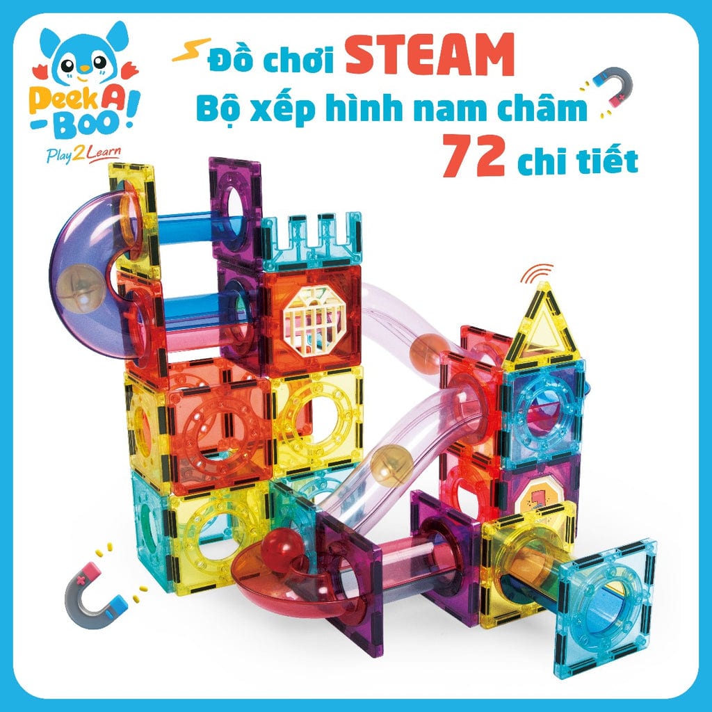  Đồ Chơi Steam - Bộ Xếp Hình Nam Châm 72 chi tiết PEEK A BOO PAB028 