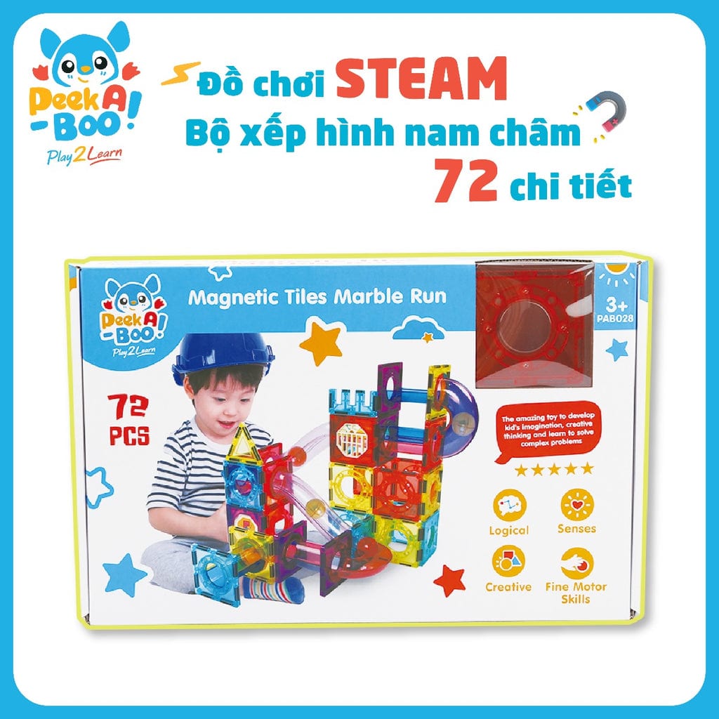  Đồ Chơi Steam - Bộ Xếp Hình Nam Châm 72 chi tiết PEEK A BOO PAB028 