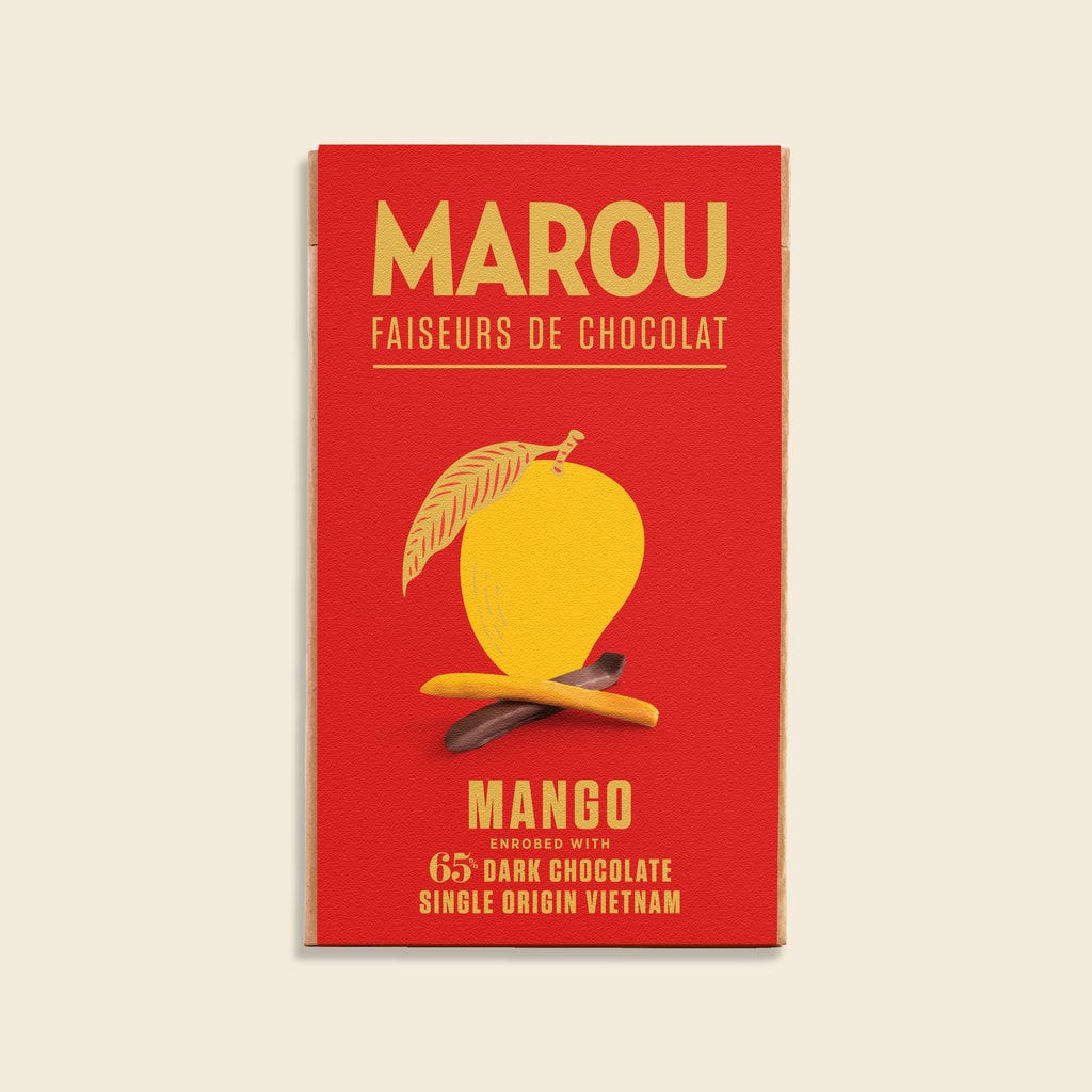 Maison Marou Schokolade:  Getrocknete Mango in 65% Zartbitterschokolade Marou 