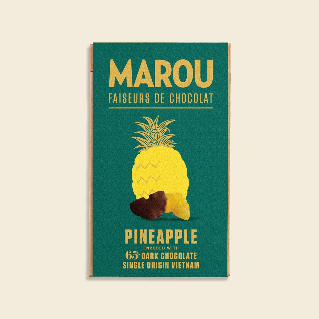 Maison Marou Schokolade:  Getrocknete Ananas in 65% Zartbitterschokolade Marou 