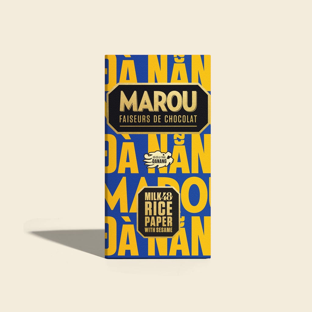 Maison Marou 초콜릿:  48% 우유 초콜릿 구운 참깨 쌀과자 바 마루 - 트레일 초콜릿 버전 