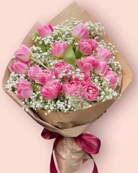 Hoa Bó Dài: Bó Hoa Tulip Hồng - HBD120 - Hoa 8/3 | Flosa
