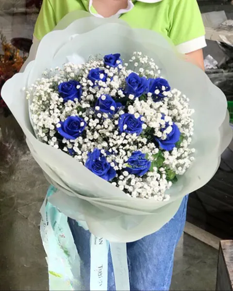 圓形花束:  我的天空 - HBT37 - 花 20/10 - 藍玫瑰和滿天星 