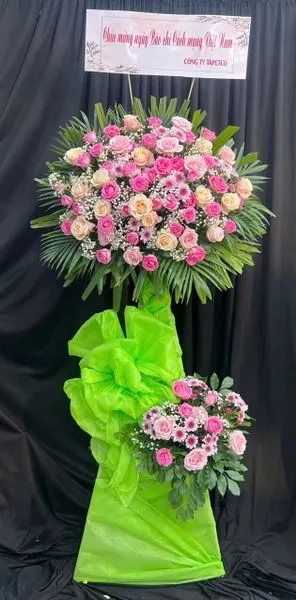 Hoa Khai Trương: Kệ Hoa Khai Trương Sắc Hồng Xinh - HCM58 | Flosa