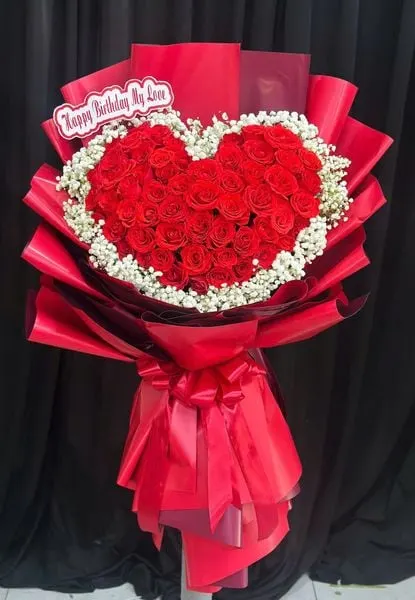 Hoa Bó Tròn: Bó Hoa Tình Đỏ Nồng - HBT129 | Flosa