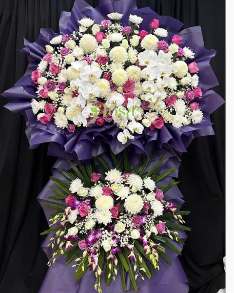 Hoa Chia Buồn: Lẵng Tím Thương Kính - HTL156 | Flosa