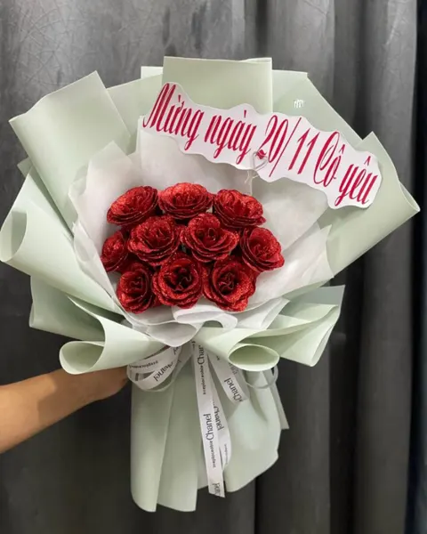 香皂花:  紅色亮片玫瑰香皂花束 - HST46 