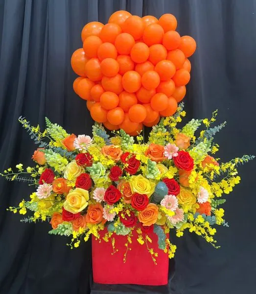 Flowers and Balloons:  Orange Love Arrangement - HBB13 