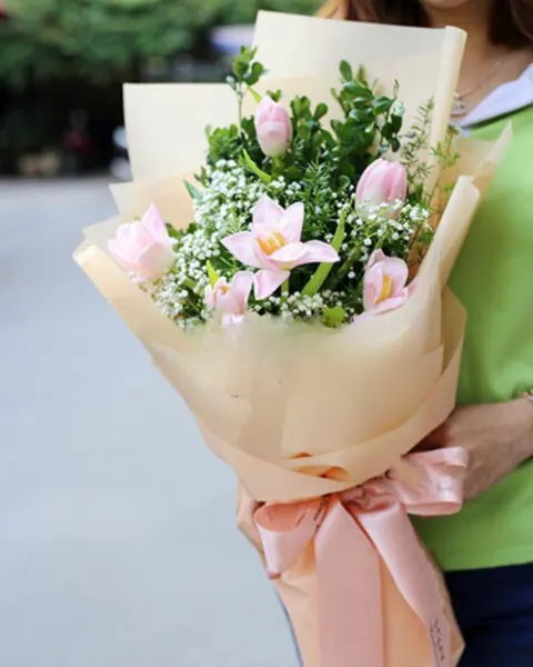 長形花束:  粉色鬱金香花束 - HBD63 - 花電 