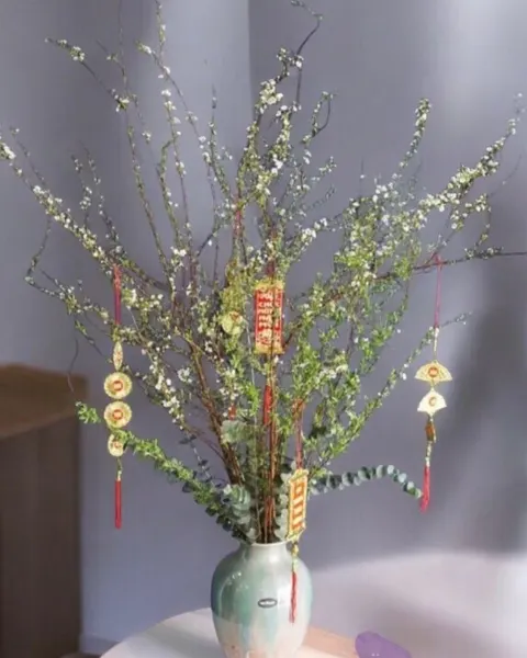 花瓶花:  豐盈春節雪柳花瓶 - HCB55 - 美麗春節裝飾花 
