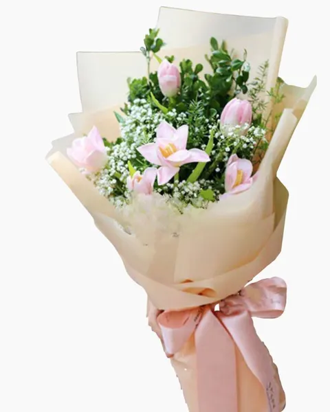長形花束:  粉色鬱金香花束 - HBD63 - 花電 