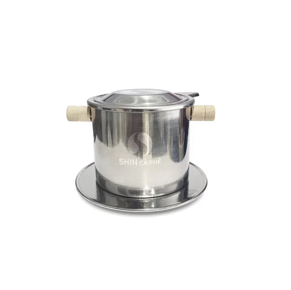 Stainless Steel Dripper with Wooden Handle - Shin Coffee Logo